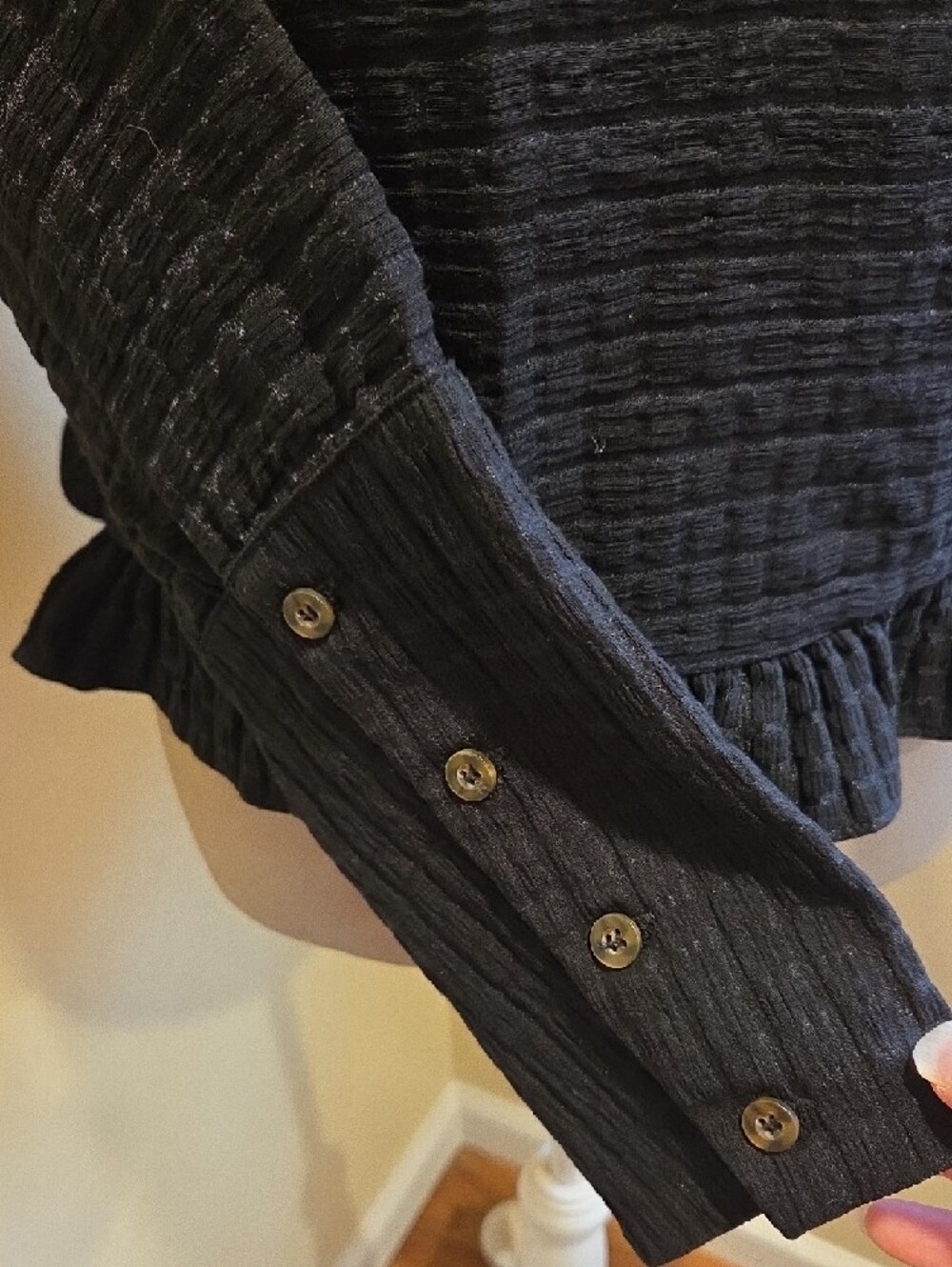 Black Ruffle-Trim Button-Back Blouse - Picture 4 of 5